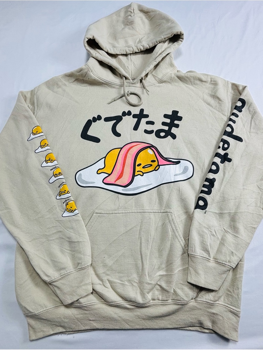 Gudetama Graphic Beige Hoodie Sweatshirt M531